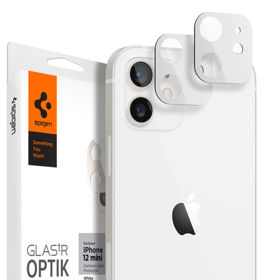 Genuine SPIGEN Glas.tR Optik Lens Tempered Glass for Apple iPhone 12 mini (5.4-inch) Camera Lens Protector 2 Pcs/Pack [Colour:White]