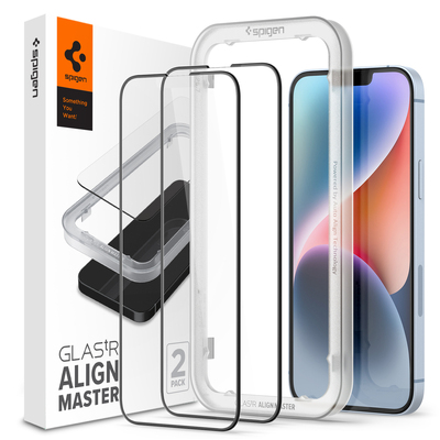 SPIGEN AlignMaster Full Cover 2PCS Glass Screen Protector for iPhone 14 / 13 / 13 Pro (6.1-inch) [Colour:Black]
