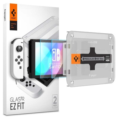 For Nintendo Switch OLED Glass Screen Protector SPIGEN GLAS.tR EZ Fit 2PCS [Colour:Clear]