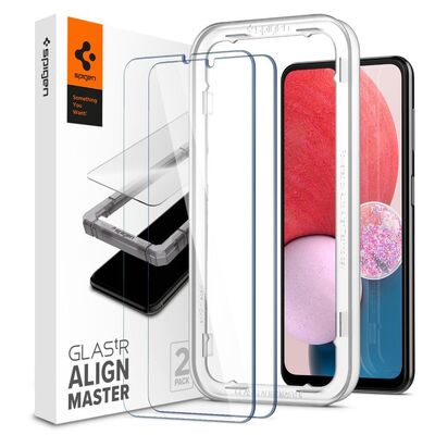 SPIGEN AlignMaster GLAS.tR Slim 2 PCS Glass Screen Protector for Galaxy A13 4G [Colour:Clear]