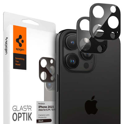 SPIGEN GLAS.tR Optik 2PCS Glass for iPhone 16 Pro / 16 Pro Max / iPhone 15 Pro / 15 Pro Max / 14 Pro / 14 Pro Max Camera Lens Protector [Colour:Black]
