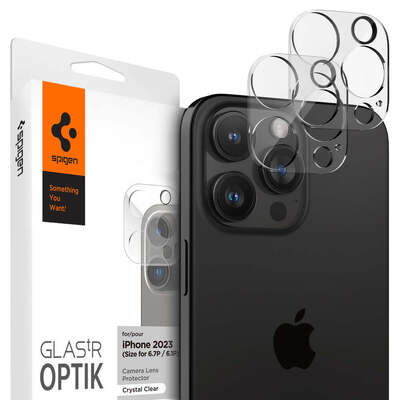 SPIGEN GLAS.tR Optik 2PCS Glass Camera Lens Protector for iPhone 15 Pro / 15 Pro Max / 14 Pro / 14 Pro Max [Colour:Clear]