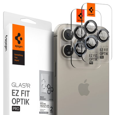 SPIGEN GLAS.tR EZ Fit Optik Pro Zero One Edition 2PCS Glass Camera Lens Protector for iPhone 15 Pro / 15 Pro Max / 14 Pro / 14 Pro Max Colour:Zero One