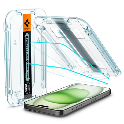 SPIGEN GLAS.tR EZ Fit 2PCS Glass Screen Protector for iPhone 15 Plus [Colour:Clear]