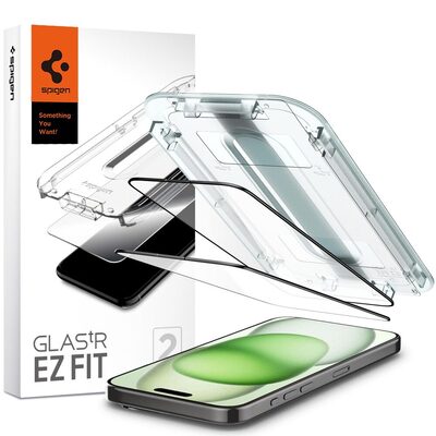 SPIGEN GLAS.tR EZ Fit Full Cover 2PCS Glass Screen Protector for iPhone 15 Plus [Colour:Black]
