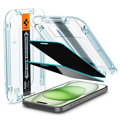 SPIGEN GLAS.tR EZ Fit Privacy 2PCS Glass Screen Protector for iPhone 15 Plus / 16 Plus [Colour:Black]