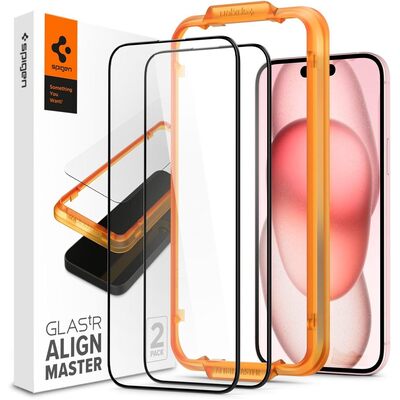 SPIGEN GLAS.tR AlignMaster Full Cover 2PCS Glass Screen Protector for iPhone 15 Plus [Colour:Black]