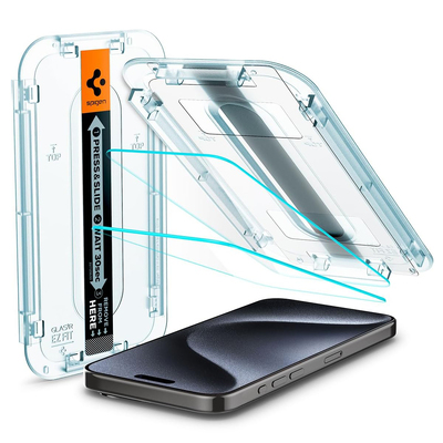 SPIGEN GLAS.tR EZ Fit 2PCS Glass Screen Protector for iPhone 15 Pro [Colour:Clear]