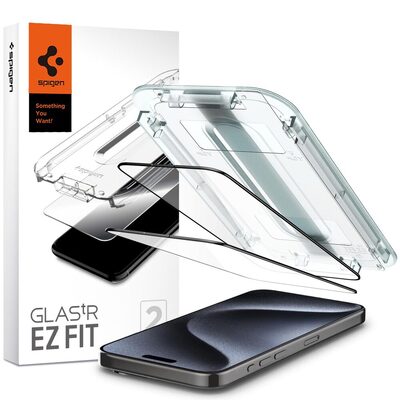 SPIGEN GLAS.tR EZ Fit Full Cover 2PCS Glass Screen Protector for iPhone 15 Pro [Colour:Black]