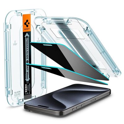 SPIGEN GLAS.tR EZ Fit Privacy 2PCS Glass Screen Protector for iPhone 15 Pro [Colour:Black]