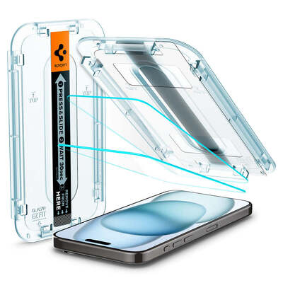 SPIGEN GLAS.tR EZ Fit 2PCS Glass Screen Protector for iPhone 15 [Colour:Clear]