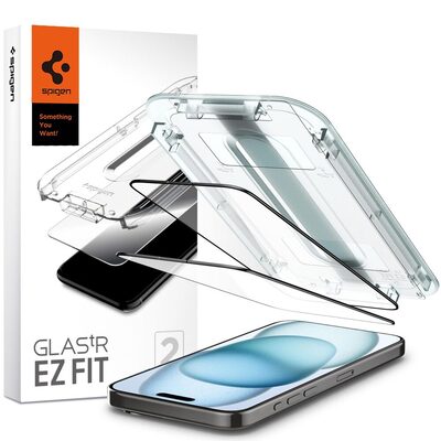 SPIGEN GLAS.tR EZ Fit Full Cover 2PCS Glass Screen Protector for iPhone 15 [Colour:Black]