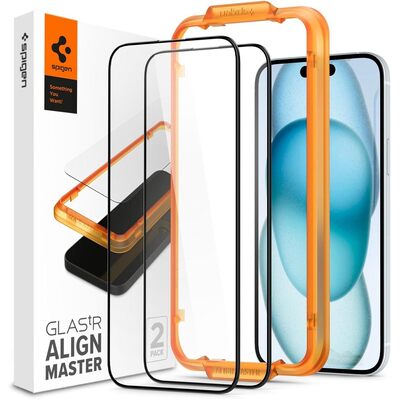 SPIGEN GLAS.tR AlignMaster Full Cover 2PCS Glass Screen Protector for iPhone 15 [Colour:Black]