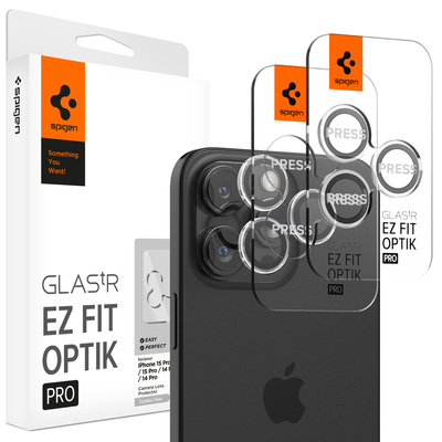 SPIGEN GLAS.tR EZ Fit Optik Pro 2PCS Glass Camera Lens Protector for iPhone 15 Pro / 15 Pro Max / 14 Pro / 14 Pro Max [Colour:Clear]