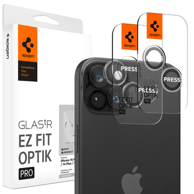 SPIGEN GLAS.tR EZ Fit Optik Pro 2PCS Glass Camera Lens Protector for iPhone 15 / 15 Plus / 14 / 14 Plus [Colour:Clear]