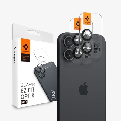 SPIGEN GLAS.tR EZ Fit Optik Pro 2PCS Glass for iPhone 17/16/16 Plus Camera Lens Protector [Colour:Black]