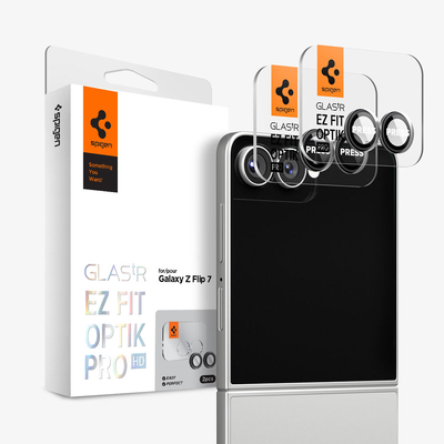 SPIGEN GLAS.tR EZ Fit Optik Pro HD 2PCS Glass for Galaxy Z Flip 7 Camera Lens Protector [Colour:Black]