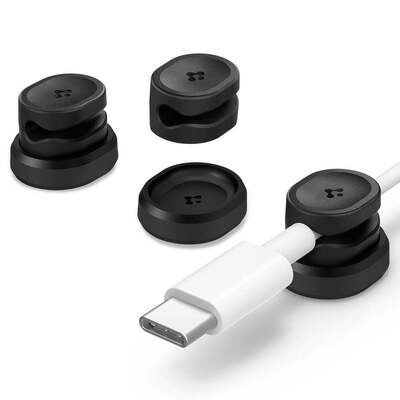 SPIGEN LD102 Magnetic USB 3PCS Single Cable Holder Organizer [Colour:Black]