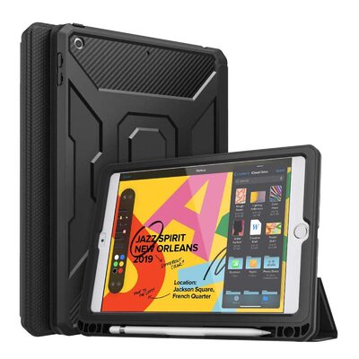 iPad 10.2 2021 / 2020 / 2019 Case, Genuine MOKO Shockproof Full Body Trifold Stand Cover [Colour:Black]