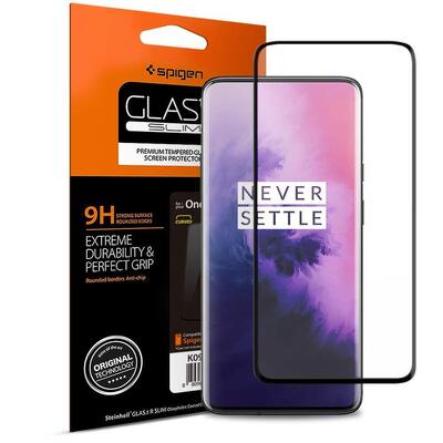 OnePlus 7 Pro Glass Screen Protector, Genuine SPIGEN GLAS.tR Curved 9H Tempered Glass [Colour:Black]
