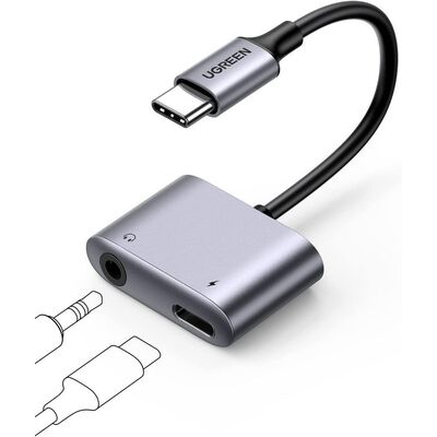 UGREEN 2 in 1 USB C to 3.5mm AUX Audio Adapter with DAC Chip + USB-C PD 3.0 Power Supply [Colour:Grey]
