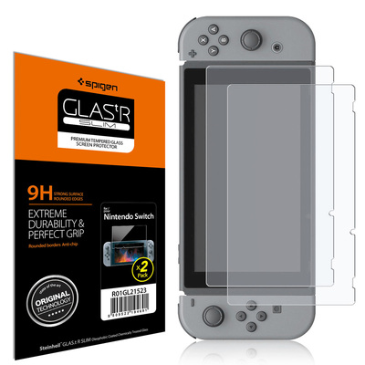 Nintendo Switch Screen Protector, Genuine Spigen GLAS.tR 9H Slim Tempered Glass 2PCS PER PACK [Colour: Clear]