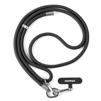 Momax Cord Crossbody Phone Strap (Con Tag Included) for Universal Phone Case [Colour:Black]