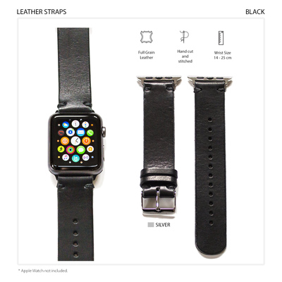 Southern Straps Handcrafted Leather Band for Apple Watch Series 8/7/6/SE/5/4/3/2/1 (41/40/38mm) [Colour:Black][Buckle:Silver]