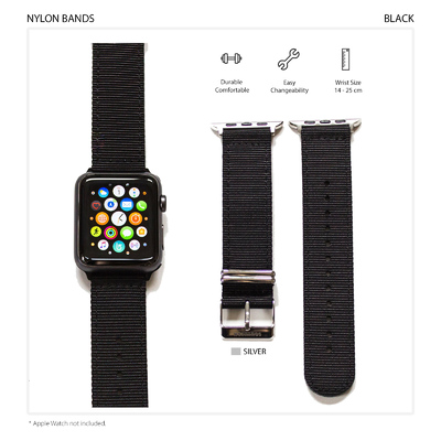 Genuine Southern Straps Durable Nylon Band for Apple Watch Series 6/5/4/3/2/1/SE (42mm/44mm) [Colour:Black][Buckle:Silver]
