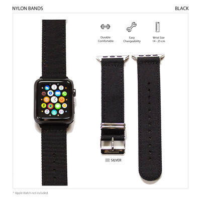 Genuine Southern Straps Durable Nylon Band for Apple Watch Series 6/5/4/3/2/1/SE (38mm/40mm) [Colour:Black][Buckle:Silver]