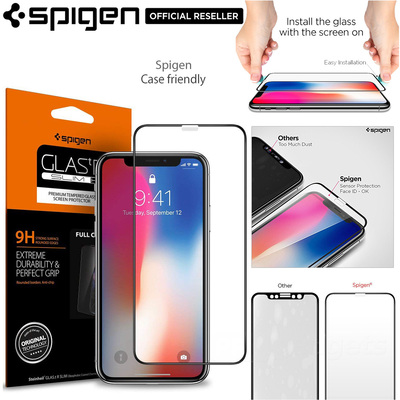 iPhone X Glass Screen Protector, Genuine SPIGEN Full Cover Tempered Glass for Apple