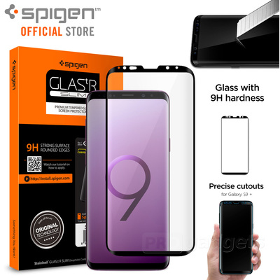 Galaxy S9 Plus Glass Screen Protector, Genuine Spigen GLAS.tR Curved 9H Tempered Glass