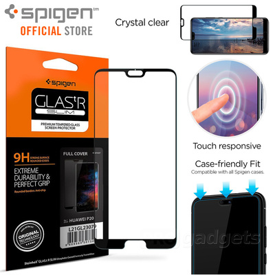 Huawei P20 Glass Screen Protector, Genuine SPIGEN GLAS.tR Full Cover 9H Tempered Glass