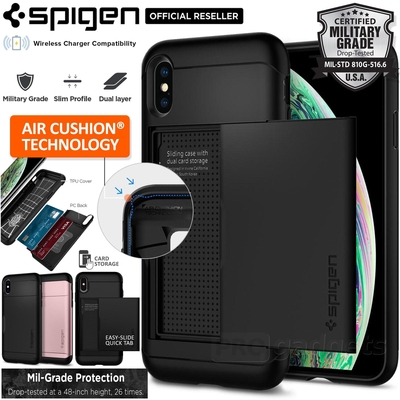iPhone XS Case, Genuine SPIGEN Slim Armor CS Card Slider Hard Cover for Apple