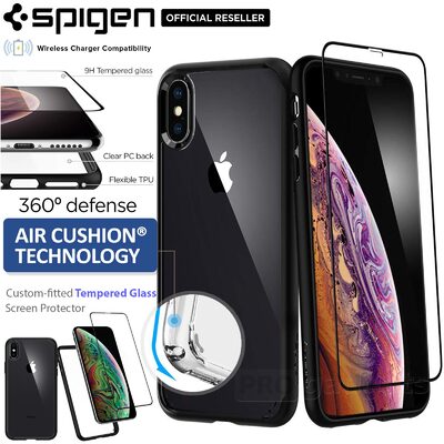 iPhone XS / X Case, Genuine SPIGEN Ultra Hybrid 360 Cover with Tempered Glass Screen Protector for Apple