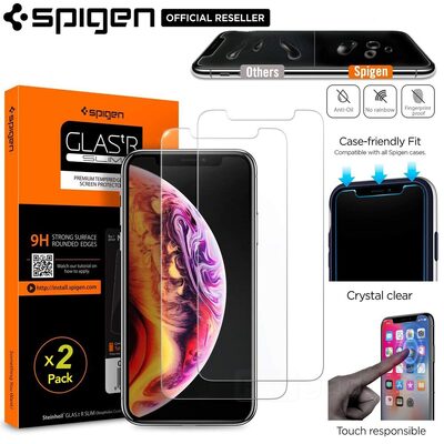 iPhone 11 Pro / XS Glass Screen Protector, Genuine SPIGEN GLAS.tR Slim 9H Tempered Glass 2PCS