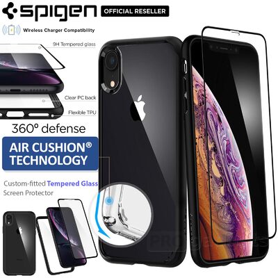 iPhone XR Case, Genuine SPIGEN Ultra Hybrid 360 Cover with Tempered Glass Scree n Protector for Apple