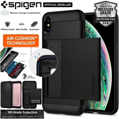 iPhone XS Max Case, Genuine SPIGEN Slim Armor CS Card Slider Hard Cover for Apple