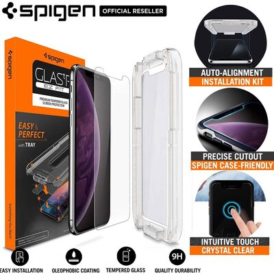 iPhone 11 Pro Max / XS Max Glass Screen Protector, Genuine SPIGEN GLAS.tR EZ Fit Tempered Glass for Apple