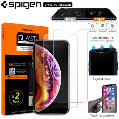 iPhone 11 Pro Max / XS Max Glass Screen Protector, Genuine SPIGEN GLAS.tR Slim Tempered Glass 2PCS