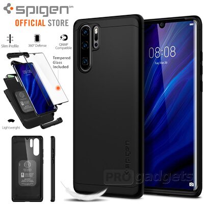 Huawei P30 Pro, Genuine SPIGEN Thin Fit 360 Slim Hard Cover + Tempered Glass