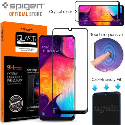 Galaxy A50/A30 Screen Protector, Genuine SPIGEN GLAS.tR Full Cover 9H Tempered Glass