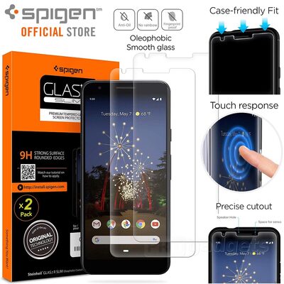 Google Pixel 3a Glass Screen Protector, Genuine SPIGEN GLAS.tR Slim 9H Tempered Glass 2PCS/PACK