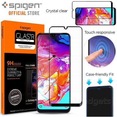 Galaxy A70 Glass Screen Protector, Genuine SPIGEN GLAS.tR Full Cover 9H Tempered Glass