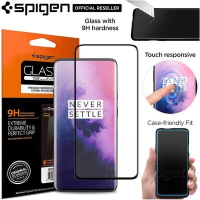 OnePlus 7 Pro Glass Screen Protector, Genuine SPIGEN GLAS.tR Curved 9H Tempered Glass