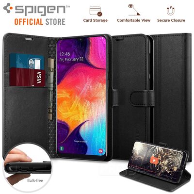 Galaxy A50 Case, Genuine SPIGEN Stand Flip View Wallet S Cover for Samsung