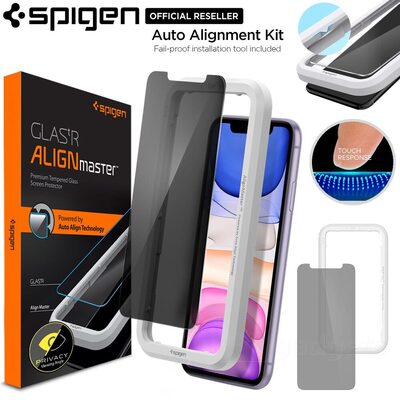 iPhone 11 / XR Screen Protector, Genuine SPIGEN GLAS.tR Slim AlignMaster Privacy 9H Tempered Glass for Apple 1PC