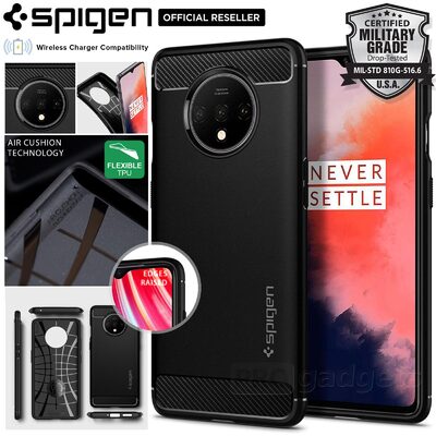 OnePlus 7T Case, Genuine Spigen Rugged Armor Resilient Ultra Soft Cover