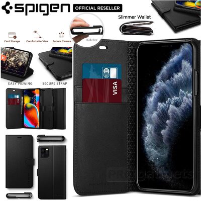 iPhone 11 Pro Case, Genuine SPIGEN Flip View Wallet S Saffiano Stand Cover for Apple