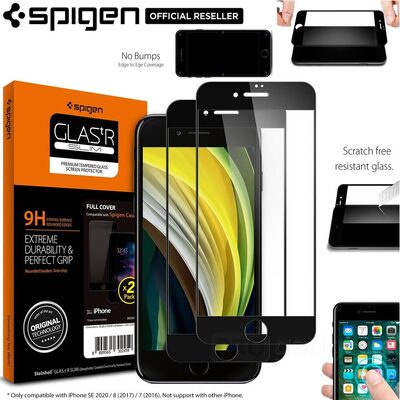 SPIGEN GLAS.tR Slim Full Cover 2PCS Glass Screen Protector for iPhone SE 2022 / SE 2020 / 8 / 7